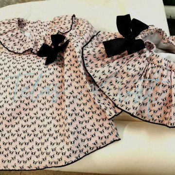 Conjunto ropa infantil tela de perros rosa