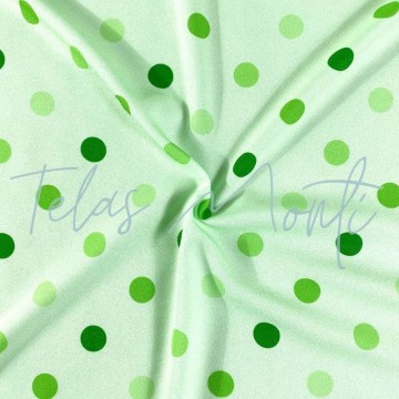 Tela de seda sintética verde y lunares verdes