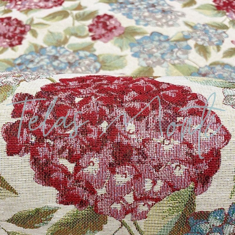 Tela para tapizar estampado de hortensias