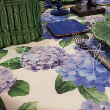 Mantel tela antimanchas hortensia azul