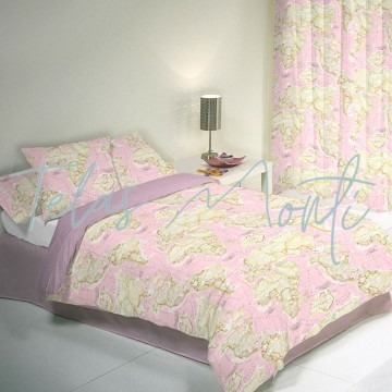 Colcha de cama de tela de loneta Mapamundi rosa