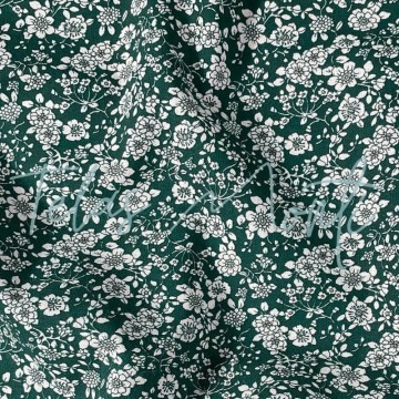 Tela de algodón verde botella flores