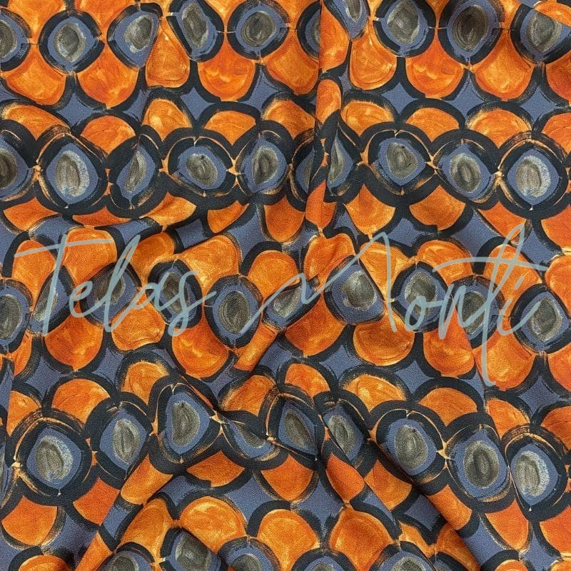 Tela de seda sintética geométrico naranja