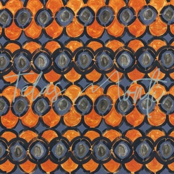 Tela de seda sintética geométrico naranja y azul grisáceo