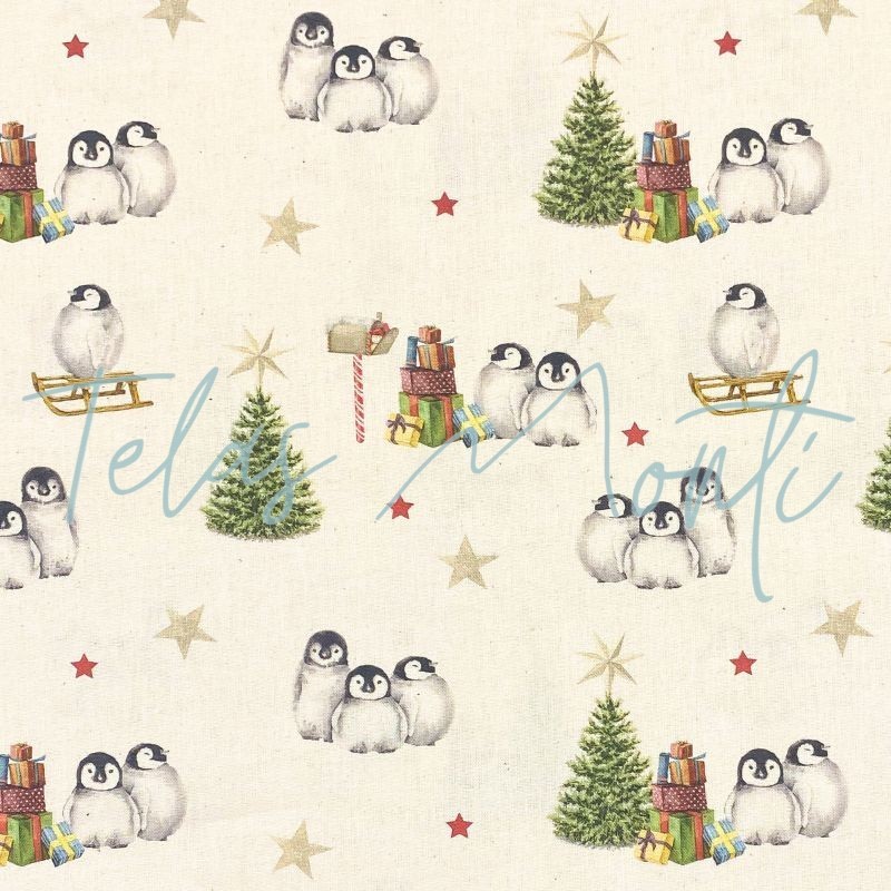 Tela de algodón estampado pingüinos