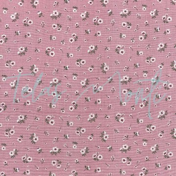 Tela de algodón rosa estampado flor