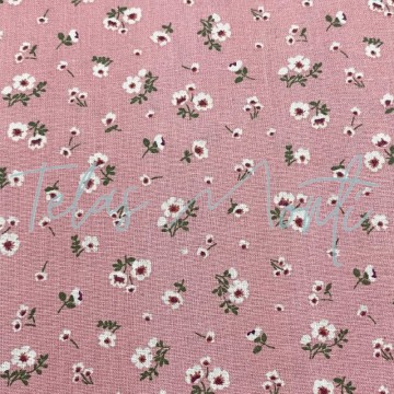 Tela de algodón rosa estampado de flores
