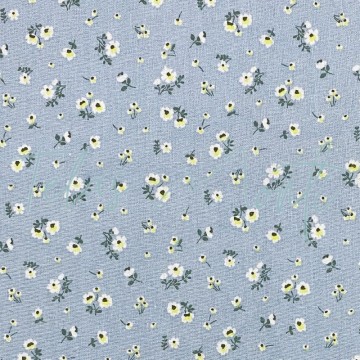 Tela de algodón azul estampado flores