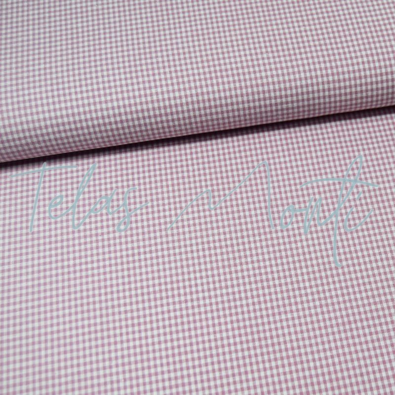 Tela vichy de algodón rosa malva empolvado 0,2