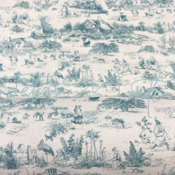 Tela de viyela Toile de Jouy azul océano