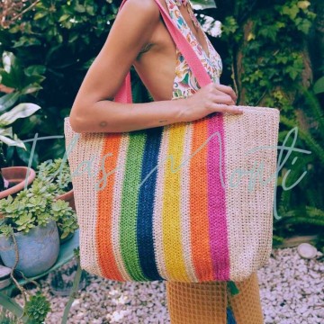 Bolsa de tela rafia rayas multicolor