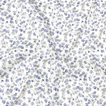 Tela viyela flor azul gris