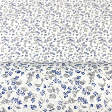 Tela viyela estampado de flores azul gris