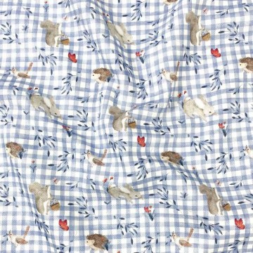 Tela viyela estampado de erizos y conejos