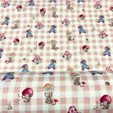 Tela viyela de cuadros estampado de setas