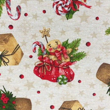 Tela de loneta estampado navidad